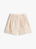 Beige Pleated Bermuda Shorts  Women