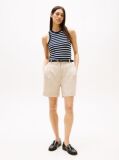 Beige Pleated Bermuda Shorts  Women