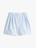 Blue Pleated Bermuda Shorts  Women
