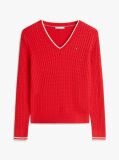 Red Cable Knit V-Neck Jumper  Women