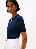 Blue Ribbed Short Sleeve Polo Jumper  Women
