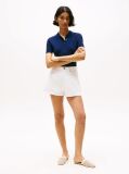 Blue Ribbed Short Sleeve Polo Jumper  Women