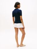 Blue Ribbed Short Sleeve Polo Jumper  Women