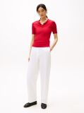 Red Ribbed Short Sleeve Polo Jumper  Women