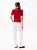 Red Ribbed Short Sleeve Polo Jumper  Women