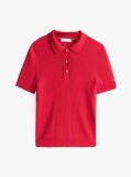 Red Ribbed Short Sleeve Polo Jumper  Women