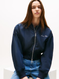 Blue Water Repellent Relaxed Short Bomber Jacket  Women