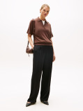 Brown Short Sleeve Polo Jumper With Silk  Women