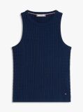 Blue Cable Knit Sleeveless Slim Jumper  Women