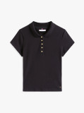 Black Gold-Tone Button Slim Fit Polo Shirt  Women