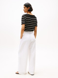 White Wide Leg Trousers With Linen  Women