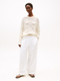 Beige Pointelle Tex Flag Relaxed Long Sleeve Sweater  Women