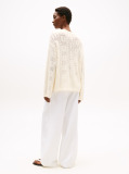 Beige Pointelle Tex Flag Relaxed Long Sleeve Sweater  Women