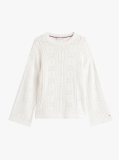 Beige Pointelle Tex Flag Relaxed Long Sleeve Sweater  Women