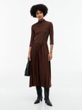 Brown Pleated Midi Fit And Flare Dress  Women