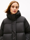 Black Down Hooded Longline Puffer Coat  Women
