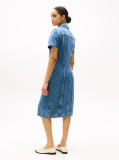 Blue Midi Denim Short Sleeve Shirt Dress  Women
