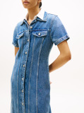 Blue Midi Denim Short Sleeve Shirt Dress  Women
