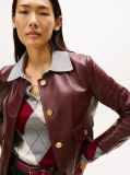 Red Water Repellent Collarless Leather Jacket  Women