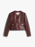 Red Water Repellent Collarless Leather Jacket  Women