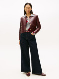 Red Water Repellent Collarless Leather Jacket  Women