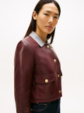 Red Water Repellent Collarless Leather Jacket  Women