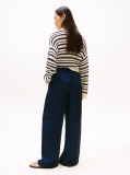 Blue Sateen Relaxed Straight Leg Trousers  Women