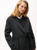 Grey Double-Faced Wool Blend Belted Longline Coat  Women