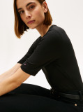 Black Ribbed Slim Half Sleeve T-Shirt  Women