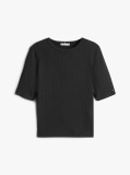 Black Ribbed Slim Half Sleeve T-Shirt  Women