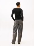 Black Ribbed Slim Boat Neck T-Shirt  Women
