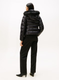 Black Shiny Water Repellent Down Hooded Jacket  Women