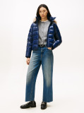 Blue Shiny Water Repellent Down Hooded Jacket  Women