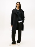 Black Wool Blend Funnel Neck Relaxed Coat  Women