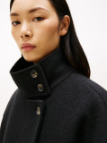 Black Wool Blend Funnel Neck Relaxed Coat  Women