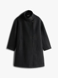 Black Wool Blend Funnel Neck Relaxed Coat  Women