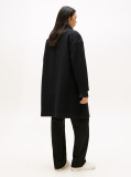 Black Wool Blend Funnel Neck Relaxed Coat  Women
