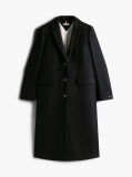 Black Wool Blend Longline Coat With Cashmere  Women