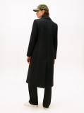 Black Wool Blend Longline Coat With Cashmere  Women