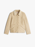 Beige Crest Embroidery Padded Quilted Slim Jacket  Women