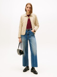 Beige Crest Embroidery Padded Quilted Slim Jacket  Women