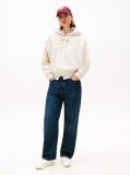 Beige Textured Logo Relaxed Fleece Hoody  Women