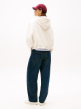Beige Textured Logo Relaxed Fleece Hoody  Women