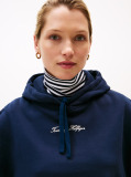 Blue Textured Logo Relaxed Fleece Hoody  Women
