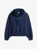Blue Textured Logo Relaxed Fleece Hoody  Women