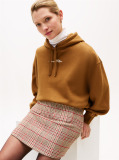 Khaki Textured Logo Relaxed Fleece Hoody  Women