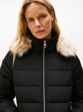 Black Faux Fur Hood Down Puffer Coat  Women