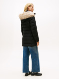 Black Faux Fur Hood Down Puffer Coat  Women