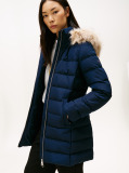 Blue Faux Fur Hood Down Puffer Coat  Women