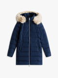 Blue Faux Fur Hood Down Puffer Coat  Women